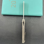 KB KNIVES KB380A Ikul Button Lock Folding Knife Gray Titanium Micro Milling 3.34'' Razor Bead Blasted M390 Blade