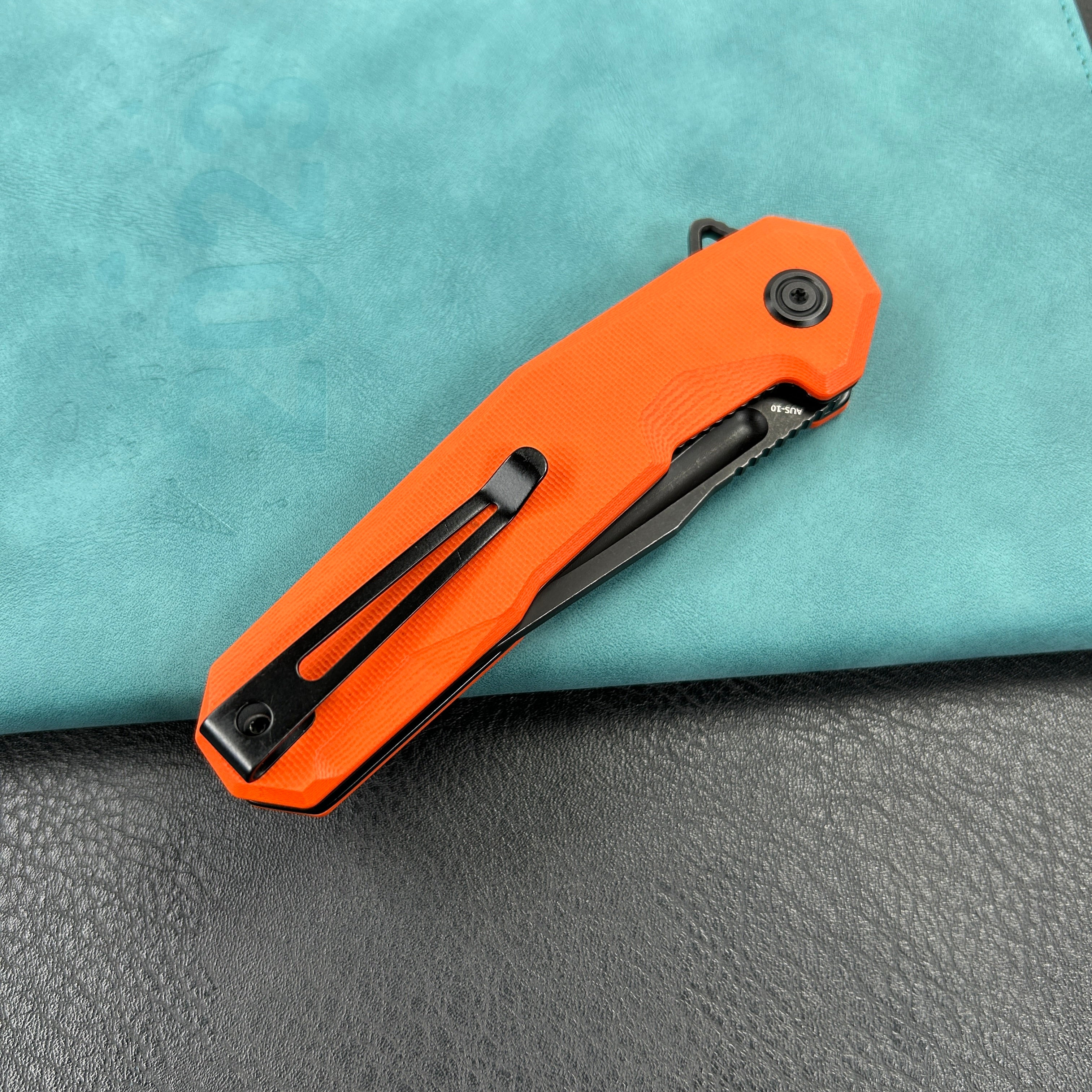 KUBEY KB237  Carve Liner Lock Tactical Folding Knife Orange  G10 Handle 3.27'' Black Stonewashe AUS-10