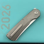 KB KNIVES KB380A Ikul Button Lock Folding Knife Gray Titanium Micro Milling 3.34'' Razor Bead Blasted M390 Blade