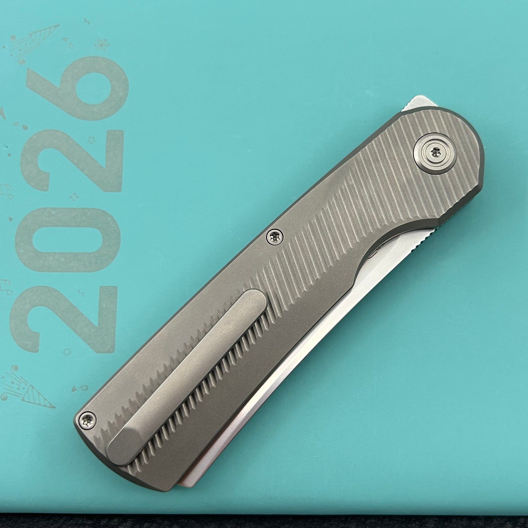 KB KNIVES KB380A Ikul Button Lock Folding Knife Gray Titanium Micro Milling 3.34'' Razor Bead Blasted M390 Blade