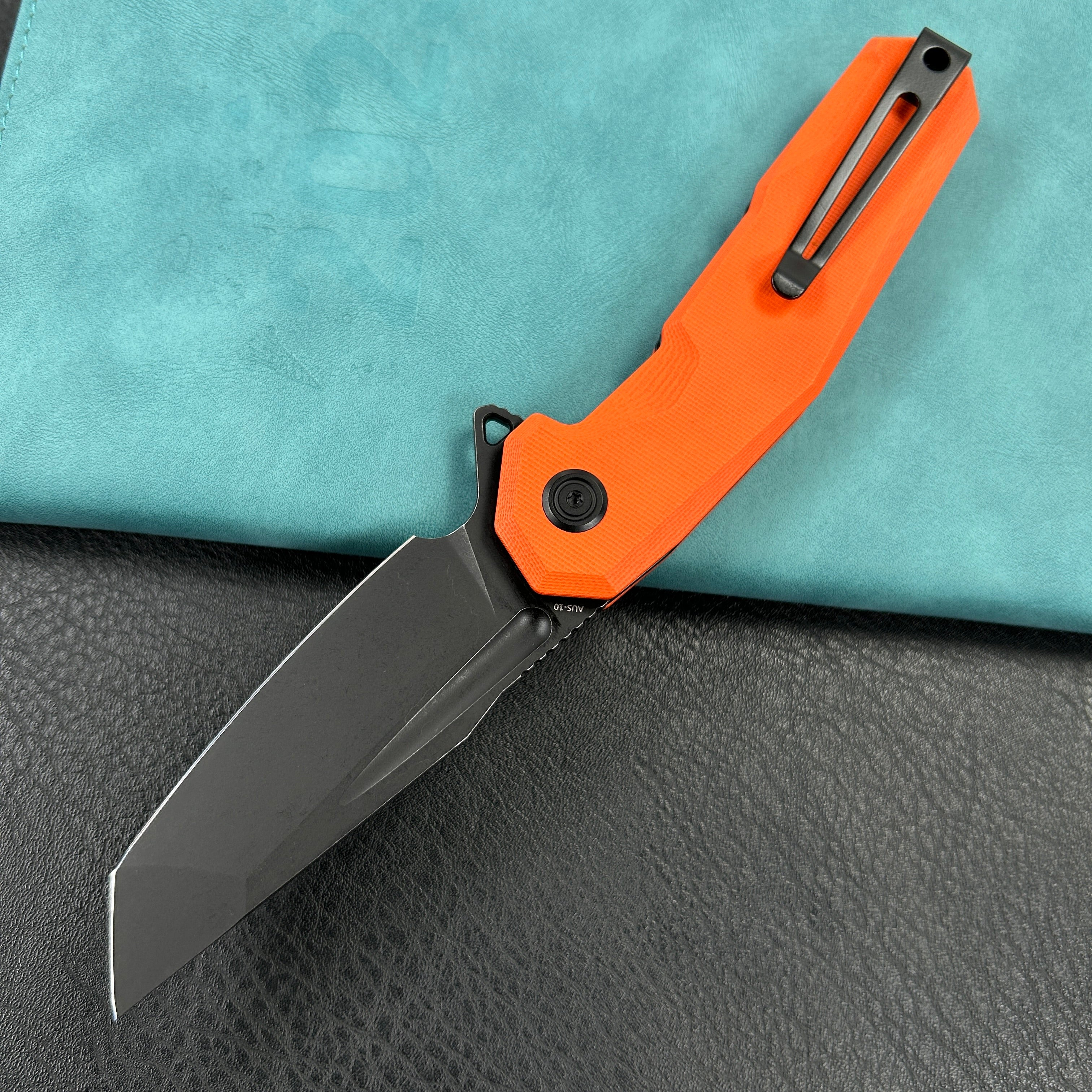 KUBEY KB237  Carve Liner Lock Tactical Folding Knife Orange  G10 Handle 3.27'' Black Stonewashe AUS-10