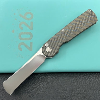 KB KNIVES KB380B Ikul Button Lock Folding Knife Gray Titanium Micro Milling 3.34'' Razor Bead Blasted M390 Blade