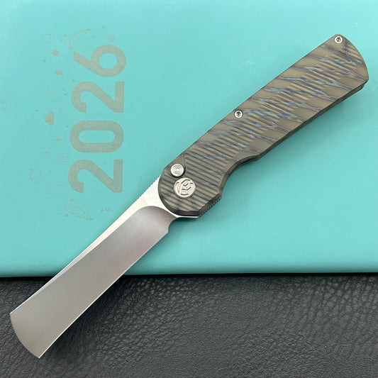 KB KNIVES KB380B Ikul Button Lock Folding Knife Gray Titanium Micro Milling 3.34'' Razor Bead Blasted M390 Blade