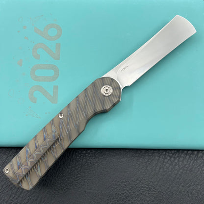 KB KNIVES KB380B Ikul Button Lock Folding Knife Gray Titanium Micro Milling 3.34'' Razor Bead Blasted M390 Blade