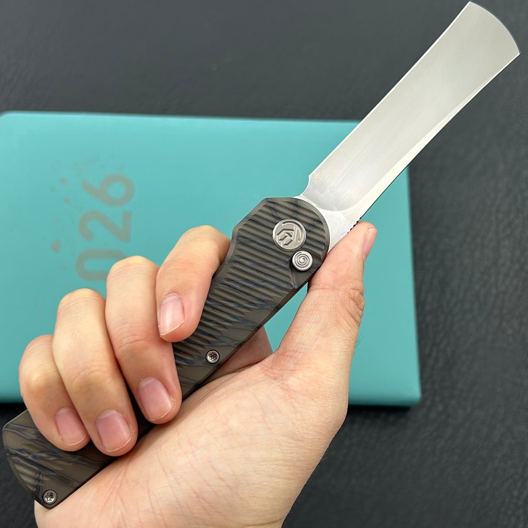 KB KNIVES KB380B Ikul Button Lock Folding Knife Gray Titanium Micro Milling 3.34'' Razor Bead Blasted M390 Blade