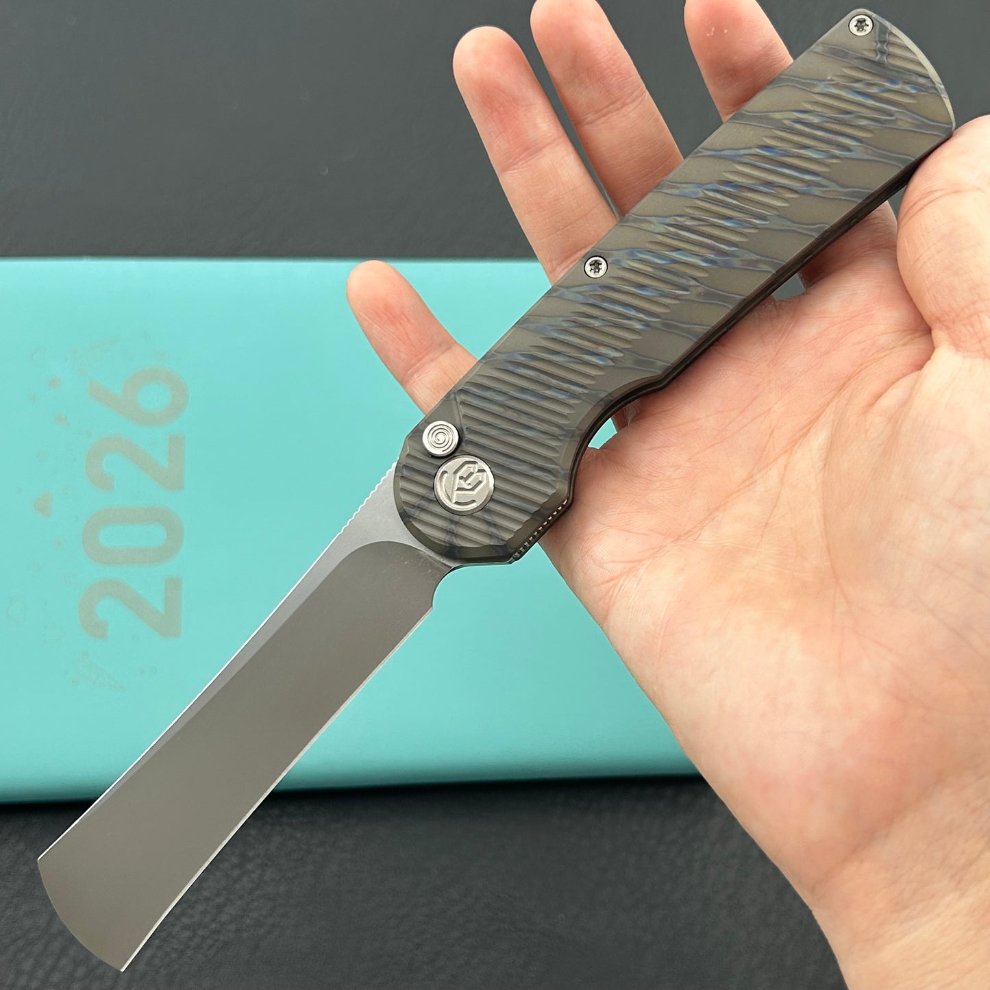 KB KNIVES KB380B Ikul Button Lock Folding Knife Gray Titanium Micro Milling 3.34'' Razor Bead Blasted M390 Blade