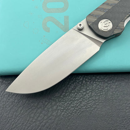 KB KNIVES KB431B Zephyr Folding Pocket Knife Flamed Titanium with Wave CF Inlay 4.65" Silver Beadblast M390