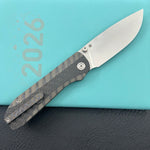 KB KNIVES KB431B Zephyr Folding Pocket Knife Flamed Titanium with Wave CF Inlay 4.65" Silver Beadblast M390
