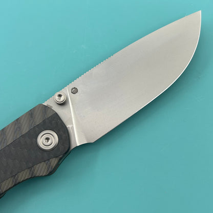 KB KNIVES KB431B Zephyr Folding Pocket Knife Flamed Titanium with Wave CF Inlay 4.65" Silver Beadblast M390