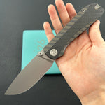 KB KNIVES KB431B Zephyr Folding Pocket Knife Flamed Titanium with Wave CF Inlay 4.65" Silver Beadblast M390