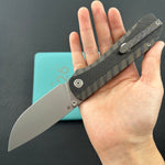 KB KNIVES KB431B Zephyr Folding Pocket Knife Flamed Titanium with Wave CF Inlay 4.65" Silver Beadblast M390