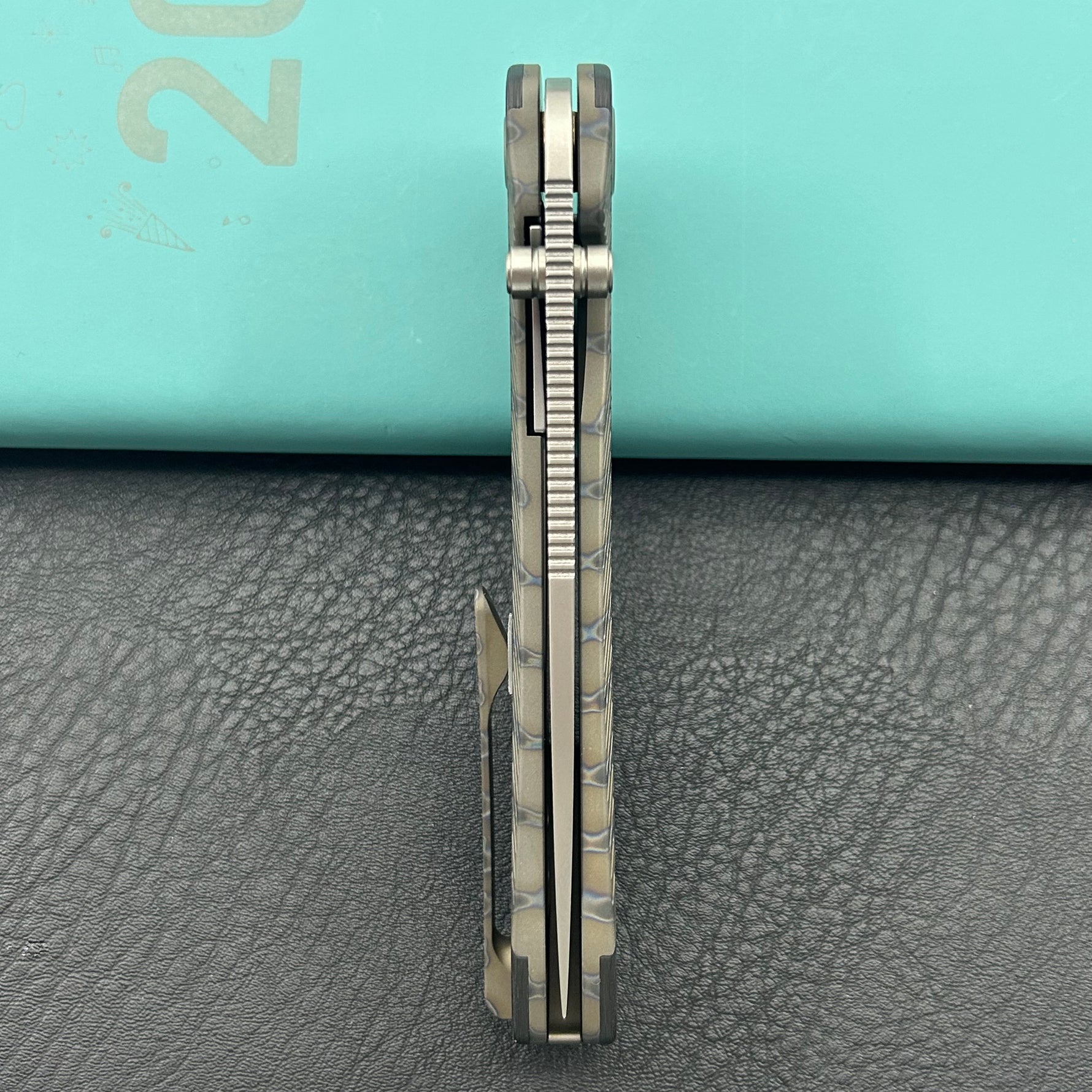 KB KNIVES KB431B Zephyr Folding Pocket Knife Flamed Titanium with Wave CF Inlay 4.65" Silver Beadblast M390