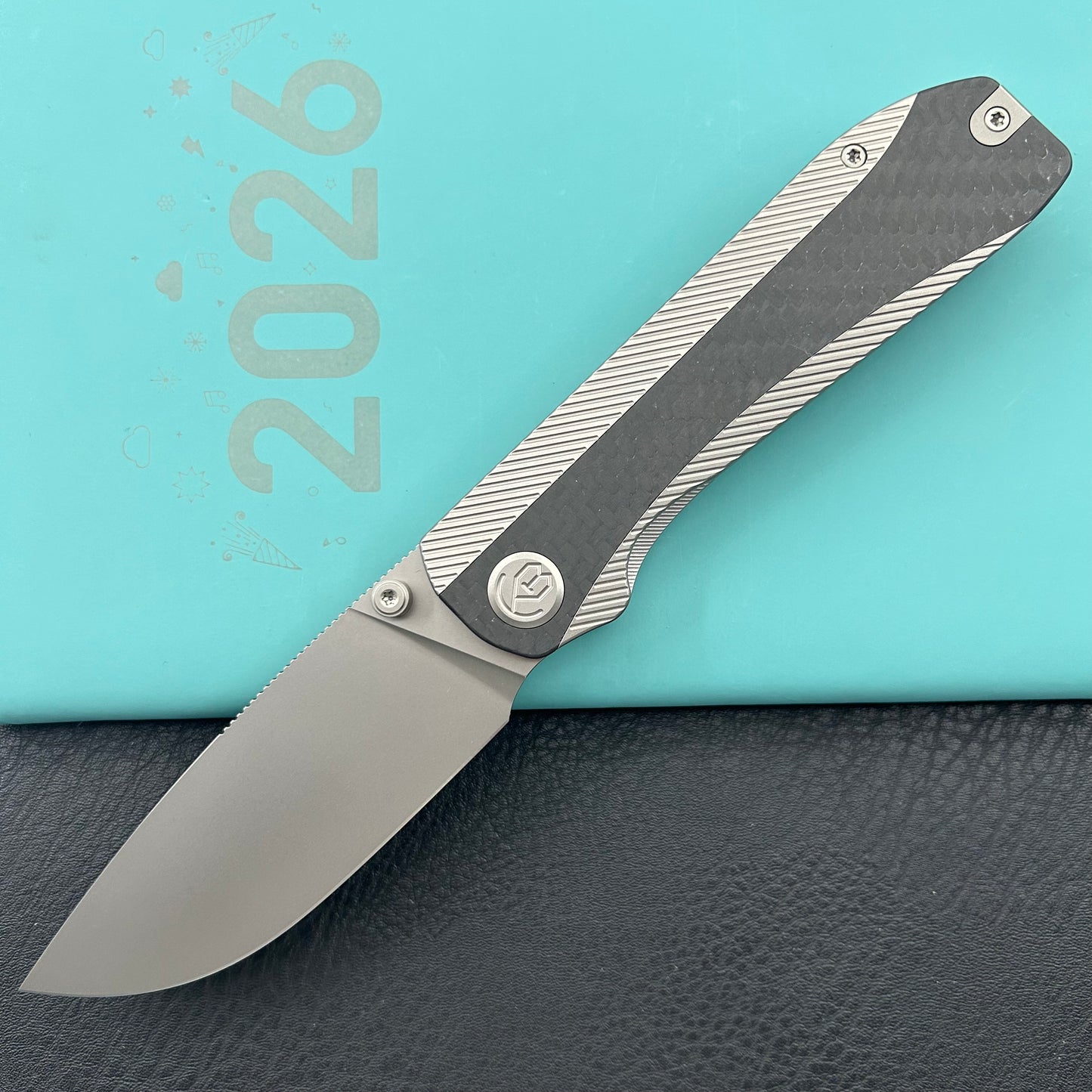 KB KNIVES KB431A  Zephyr Folding Pocket Knife Gray Titanium with Wave CF Inlay 4.65" Silver Beadblast M390