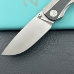 KB KNIVES KB431A  Zephyr Folding Pocket Knife Gray Titanium with Wave CF Inlay 4.65" Silver Beadblast M390