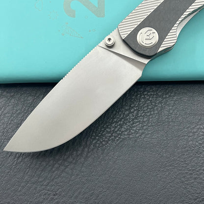 KB KNIVES KB431A  Zephyr Folding Pocket Knife Gray Titanium with Wave CF Inlay 4.65" Silver Beadblast M390