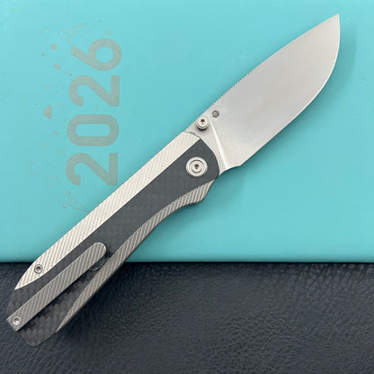 KB KNIVES KB431A  Zephyr Folding Pocket Knife Gray Titanium with Wave CF Inlay 4.65" Silver Beadblast M390