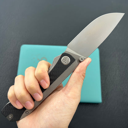 KB KNIVES KB431A  Zephyr Folding Pocket Knife Gray Titanium with Wave CF Inlay 4.65" Silver Beadblast M390