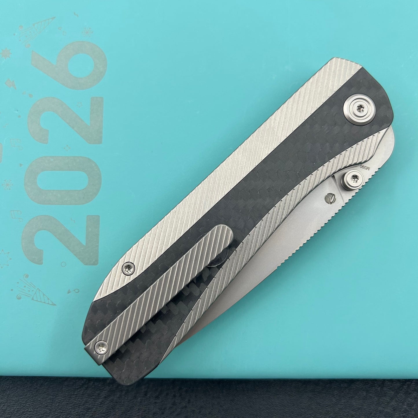 KB KNIVES KB431A  Zephyr Folding Pocket Knife Gray Titanium with Wave CF Inlay 4.65" Silver Beadblast M390
