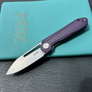 KUBEY KU321U Royal CM Designs EDC Pocket Knife Front Flipper Purple G10 Handle 2.99" Stonewash 14C28N