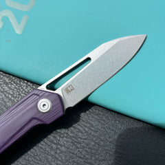 KUBEY KU321U Royal CM Designs EDC Pocket Knife Front Flipper Purple G10 Handle 2.99" Stonewash 14C28N