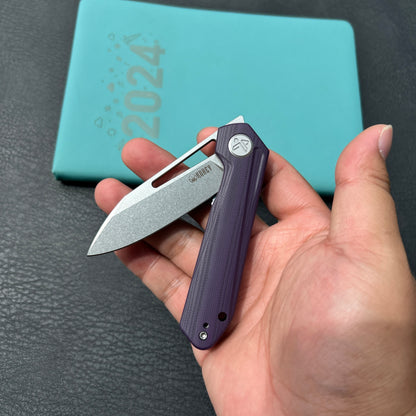 KUBEY KU321U Royal CM Designs EDC Pocket Knife Front Flipper Purple G10 Handle 2.99" Stonewash 14C28N