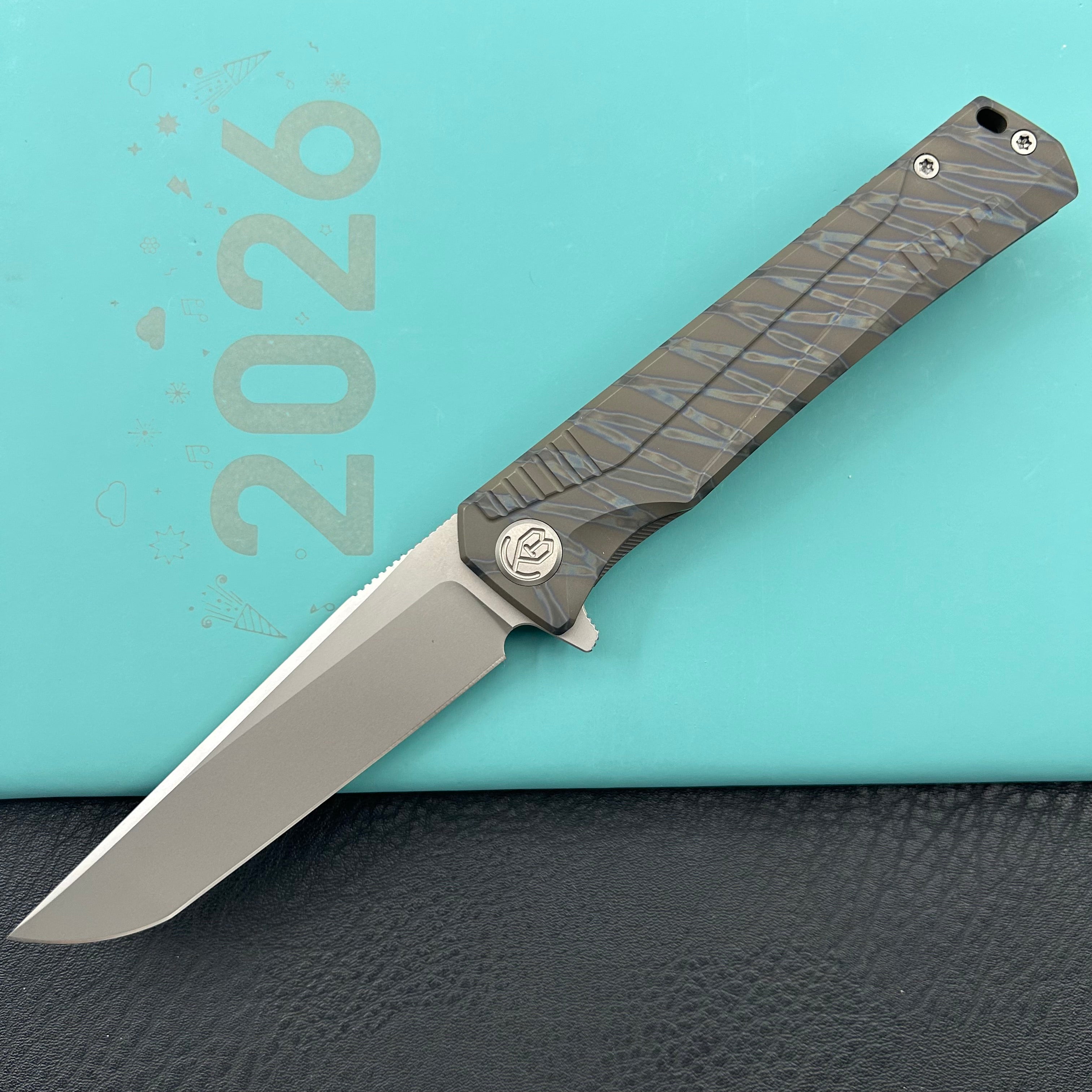 KB KNIVES  KB429B Pyramid Folding Knife Flame Titanium Handle 3.54'' Beadblast M390 Blade