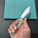 KUBEY KU321R Royal CM Designs EDC Pocket Knife Front Flipper Jade G10 Handle 2.99" Stonewash 14C28N