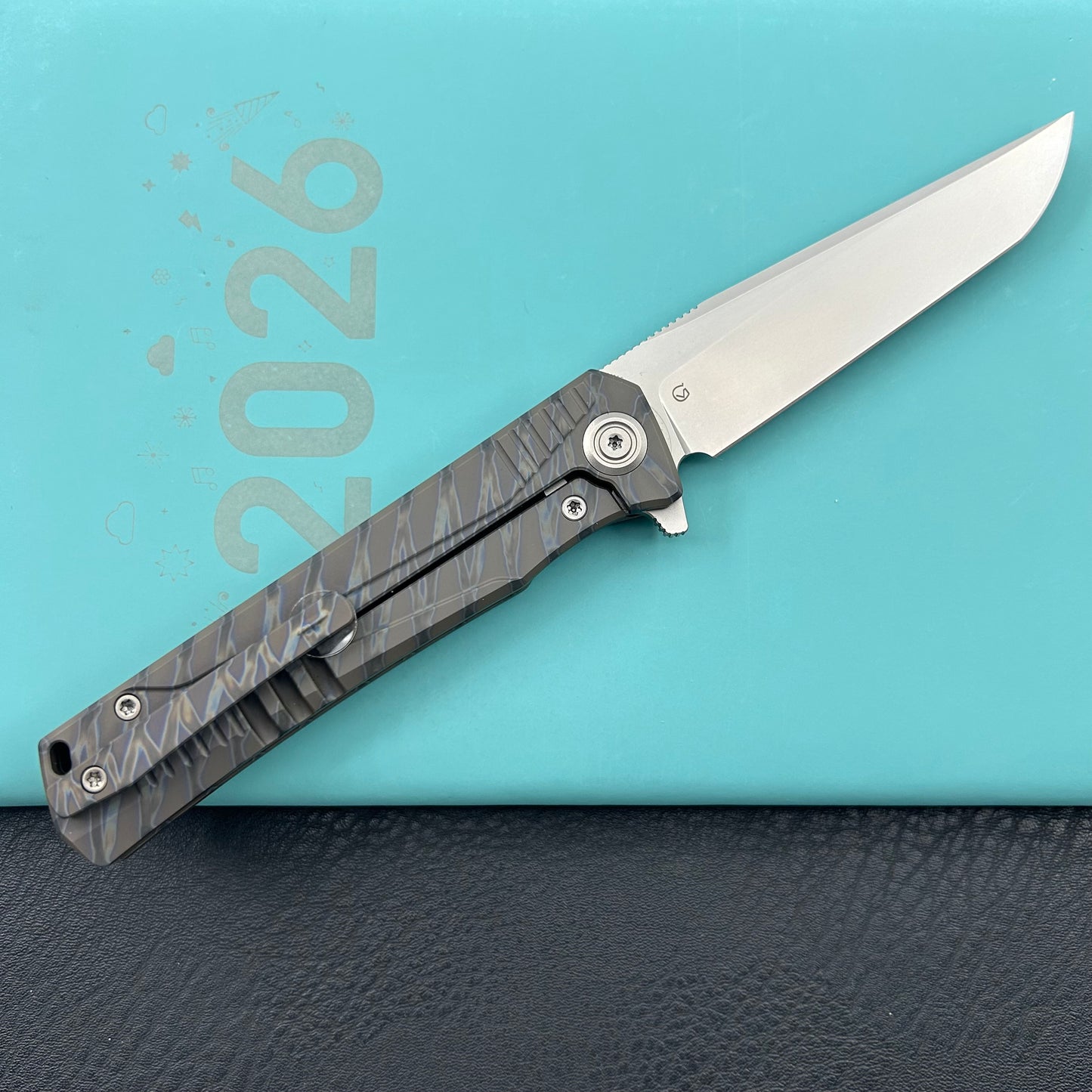 KB KNIVES  KB429B Pyramid Folding Knife Flame Titanium Handle 3.54'' Beadblast M390 Blade