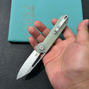 KUBEY KU321R Royal CM Designs EDC Pocket Knife Front Flipper Jade G10 Handle 2.99" Stonewash 14C28N