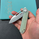 KUBEY KU321R Royal CM Designs EDC Pocket Knife Front Flipper Jade G10 Handle 2.99" Stonewash 14C28N