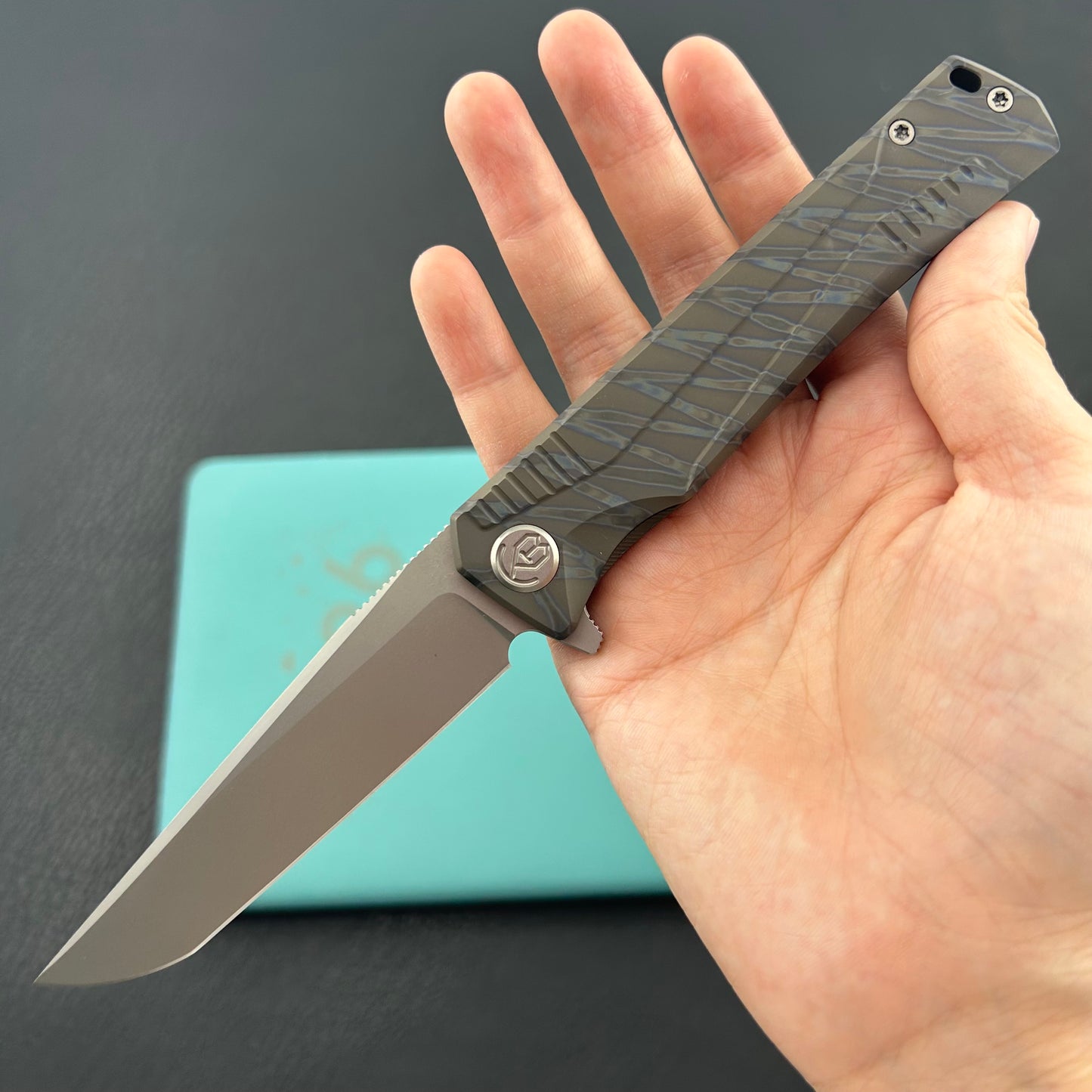 KB KNIVES  KB429B Pyramid Folding Knife Flame Titanium Handle 3.54'' Beadblast M390 Blade