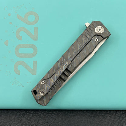 KB KNIVES  KB429B Pyramid Folding Knife Flame Titanium Handle 3.54'' Beadblast M390 Blade