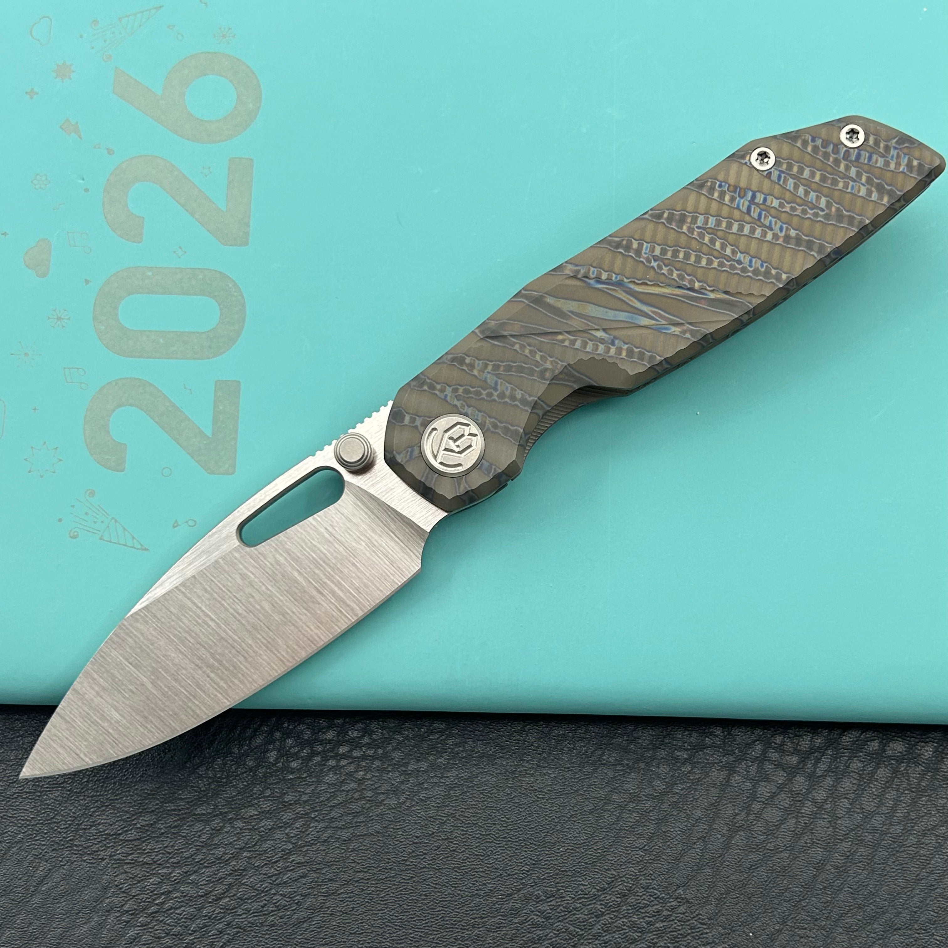 KB KNIVES KB457B Sear Thumb Stud Open Folding Pocket Knife Flamed Ti Micro Milling 2.99" Belt Satin S90V Blade