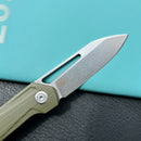 KUBEY KU321S Royal CM Designs EDC Pocket Knife Front Flipper Green G10 Handle 2.99" Stonewash 14C28N