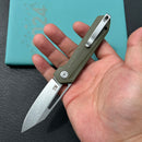 KUBEY KU321S Royal CM Designs EDC Pocket Knife Front Flipper Green G10 Handle 2.99" Stonewash 14C28N