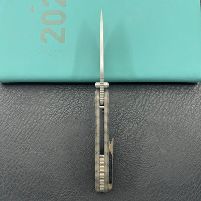 KB KNIVES KB457B Sear Thumb Stud Open Folding Pocket Knife Flamed Ti Micro Milling 2.99" Belt Satin S90V Blade