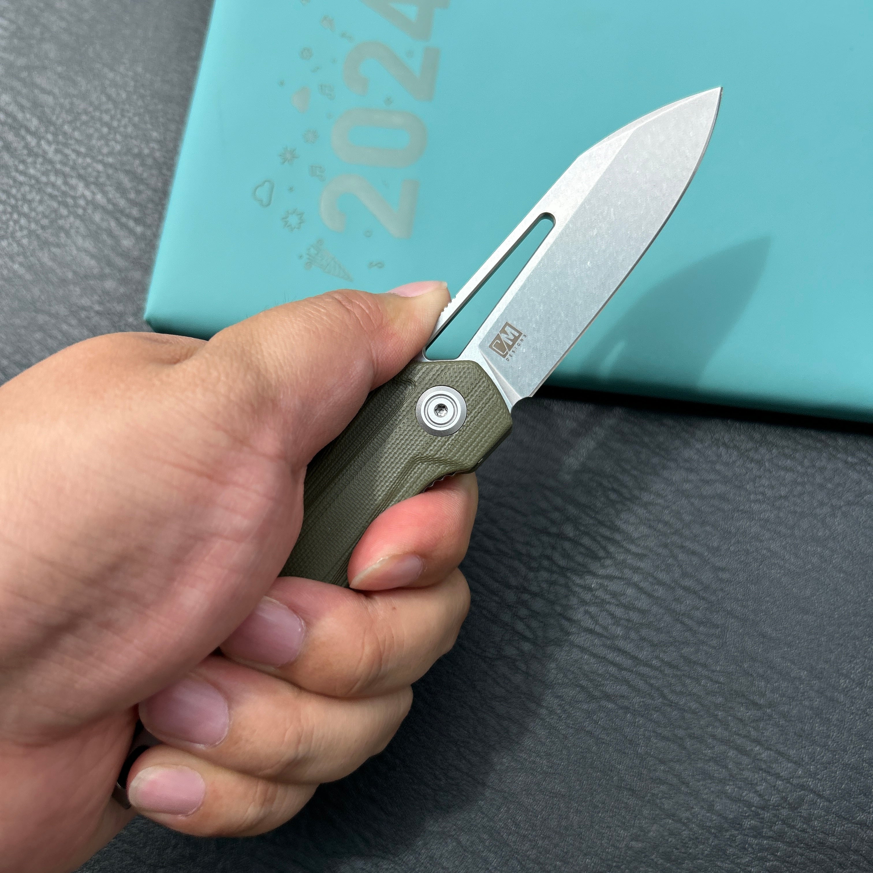 KUBEY KU321S Royal CM Designs EDC Pocket Knife Front Flipper Green G10 Handle 2.99" Stonewash 14C28N