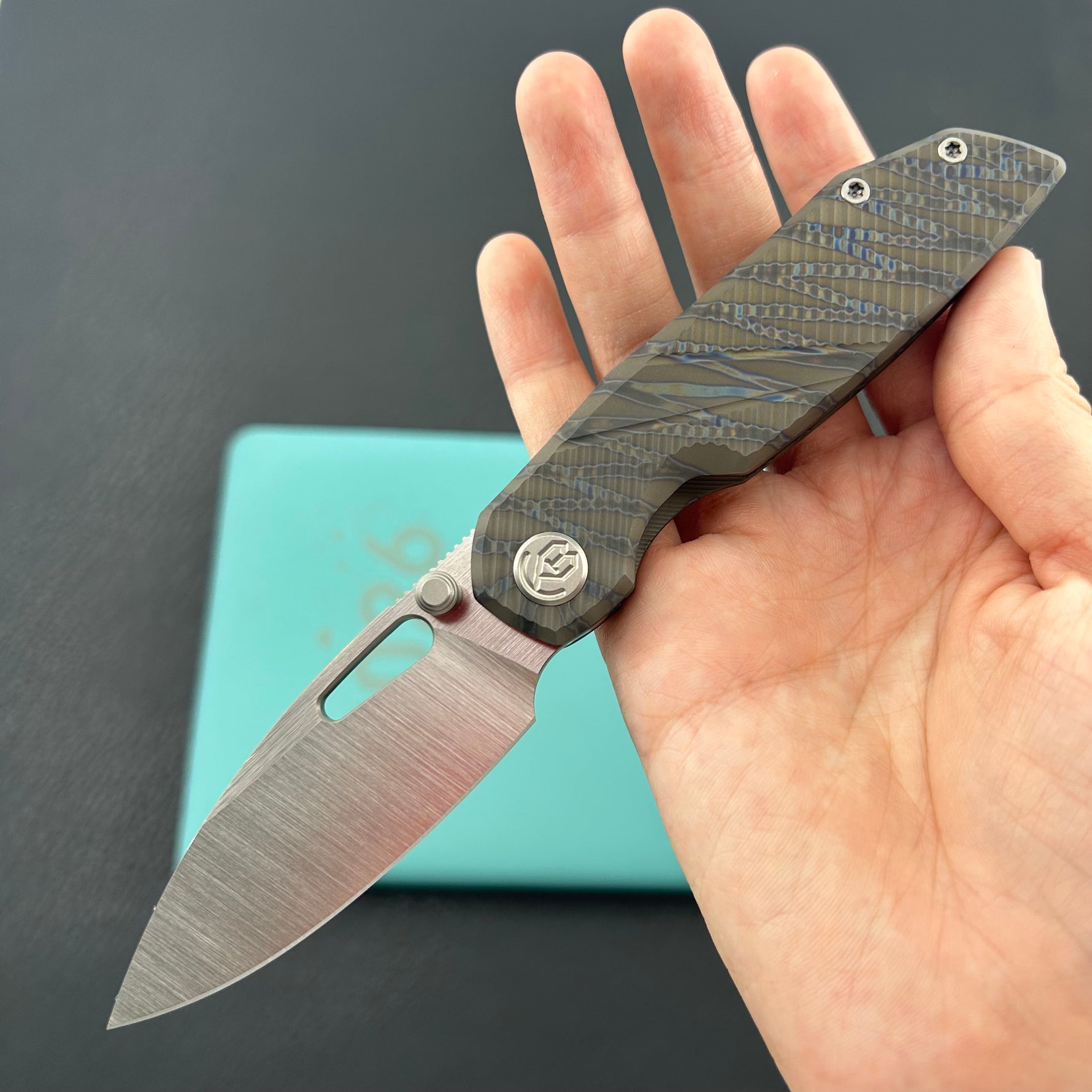 KB KNIVES KB457B Sear Thumb Stud Open Folding Pocket Knife Flamed Ti Micro Milling 2.99" Belt Satin S90V Blade