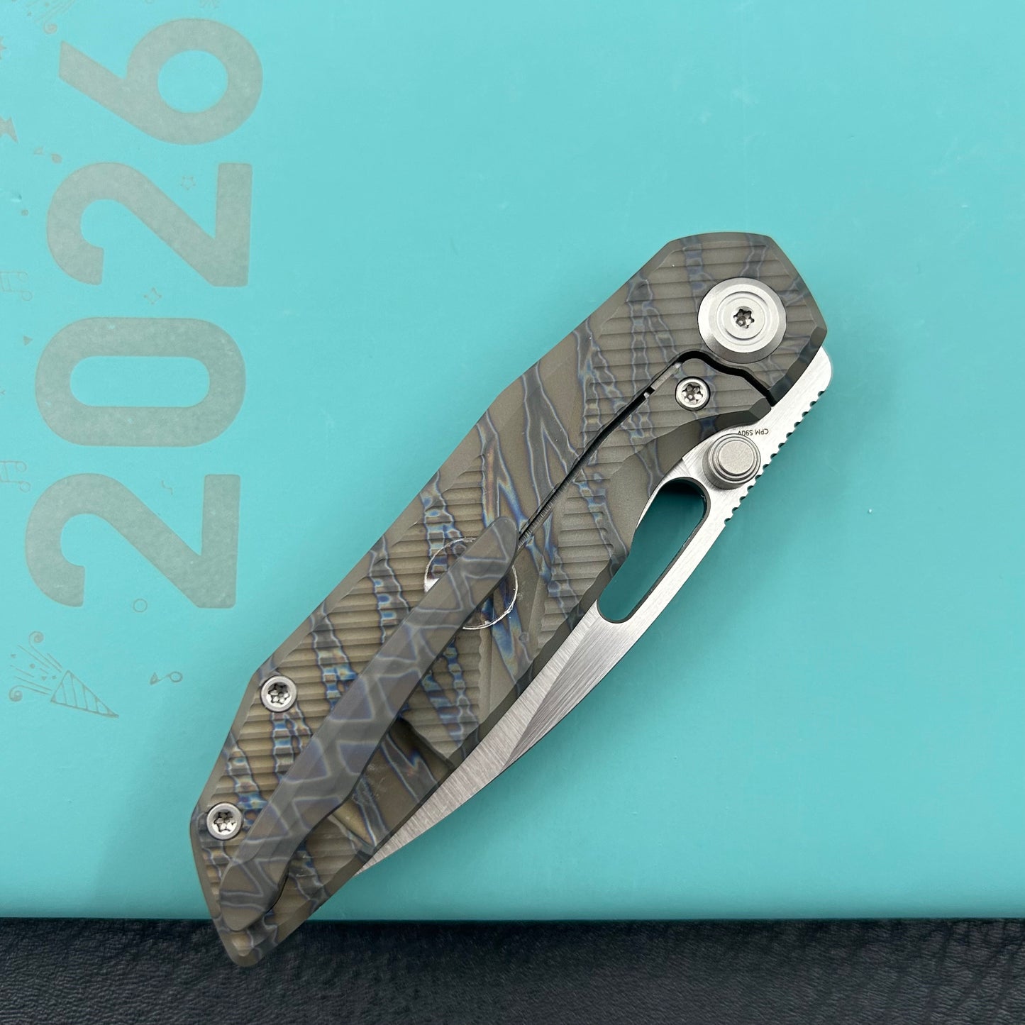 KB KNIVES KB457B Sear Thumb Stud Open Folding Pocket Knife Flamed Ti Micro Milling 2.99" Belt Satin S90V Blade