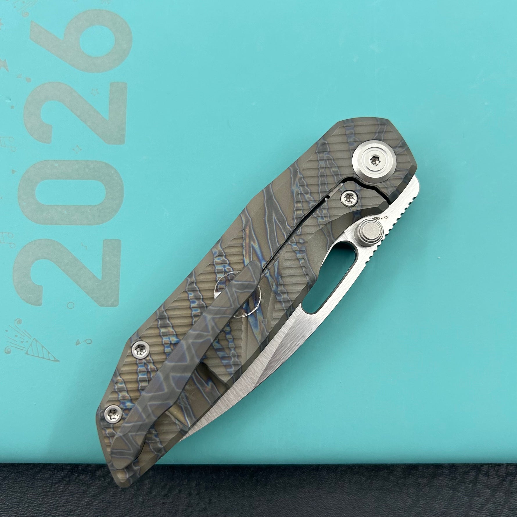 KB KNIVES KB457B Sear Thumb Stud Open Folding Pocket Knife Flamed Ti Micro Milling 2.99" Belt Satin S90V Blade