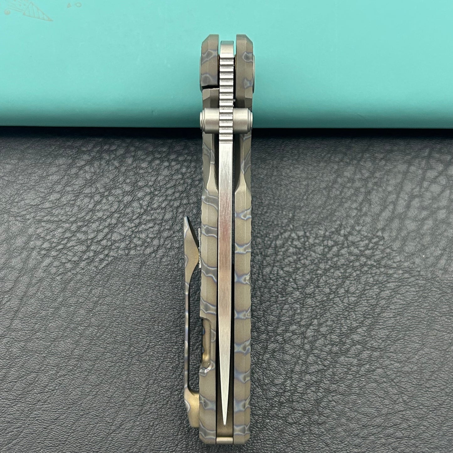 KB KNIVES KB457B Sear Thumb Stud Open Folding Pocket Knife Flamed Ti Micro Milling 2.99" Belt Satin S90V Blade