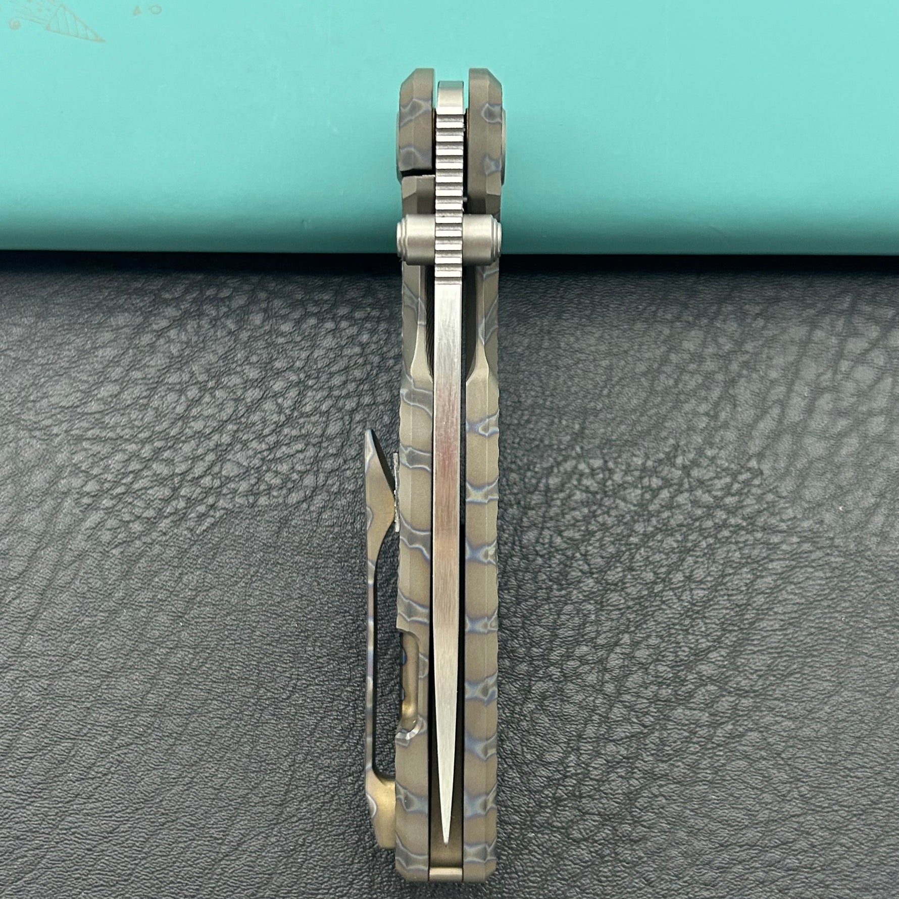 KB KNIVES KB457B Sear Thumb Stud Open Folding Pocket Knife Flamed Ti Micro Milling 2.99" Belt Satin S90V Blade