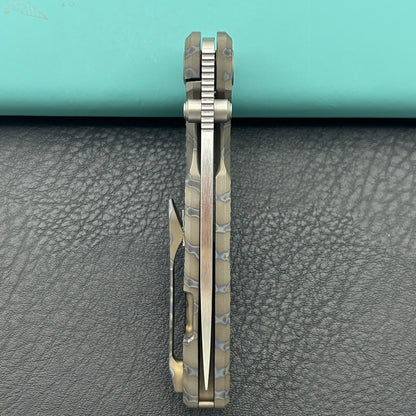 KB KNIVES KB457B Sear Thumb Stud Open Folding Pocket Knife Flamed Ti Micro Milling 2.99" Belt Satin S90V Blade