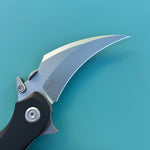 KUBEY knife KU298A Rogue Recurve Karambit Folding Knife Black G10 Handle 2.91" Stonewash 14C28N Blade