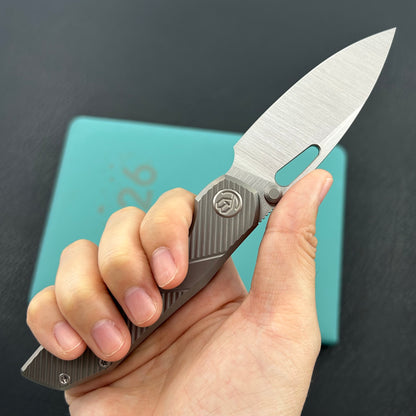KB KNIVES KB457A Sear Thumb Stud Open Folding Pocket Knife Gray Ti Micro MIlling 2.99" Belt Satin S90V Blade