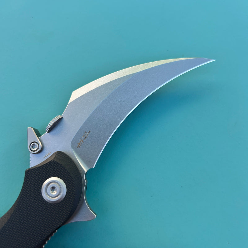 KUBEY KU298A Rogue Recurve Karambit Folding Knife Black G10 Handle 2.91" Stonewash 14C28N Blade