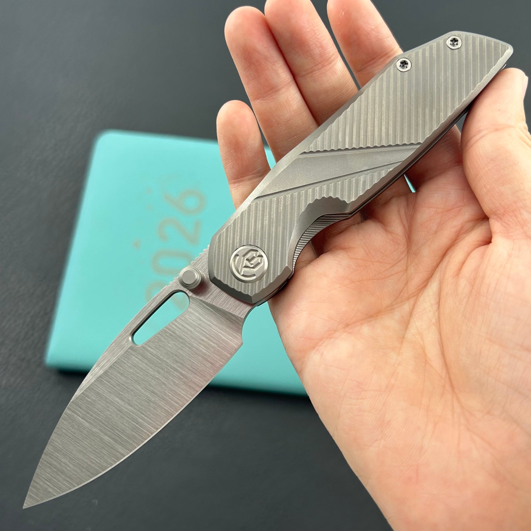 KB KNIVES KB457A Sear Thumb Stud Open Folding Pocket Knife Gray Ti Micro MIlling 2.99" Belt Satin S90V Blade