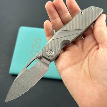 KB KNIVES KB457A Sear Thumb Stud Open Folding Pocket Knife Gray Ti Micro MIlling 2.99" Belt Satin S90V Blade