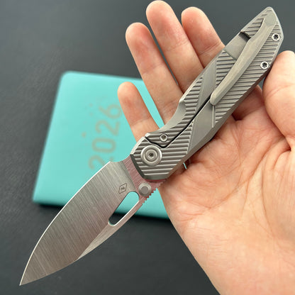 KB KNIVES KB457A Sear Thumb Stud Open Folding Pocket Knife Gray Ti Micro MIlling 2.99" Belt Satin S90V Blade