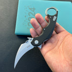 KUBEY knife KU298A Rogue Recurve Karambit Folding Knife Black G10 Handle 2.91" Stonewash 14C28N Blade